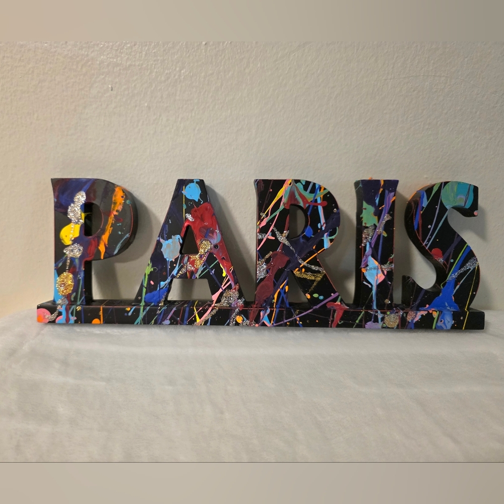 Paris splatter paint hand painted table top decor